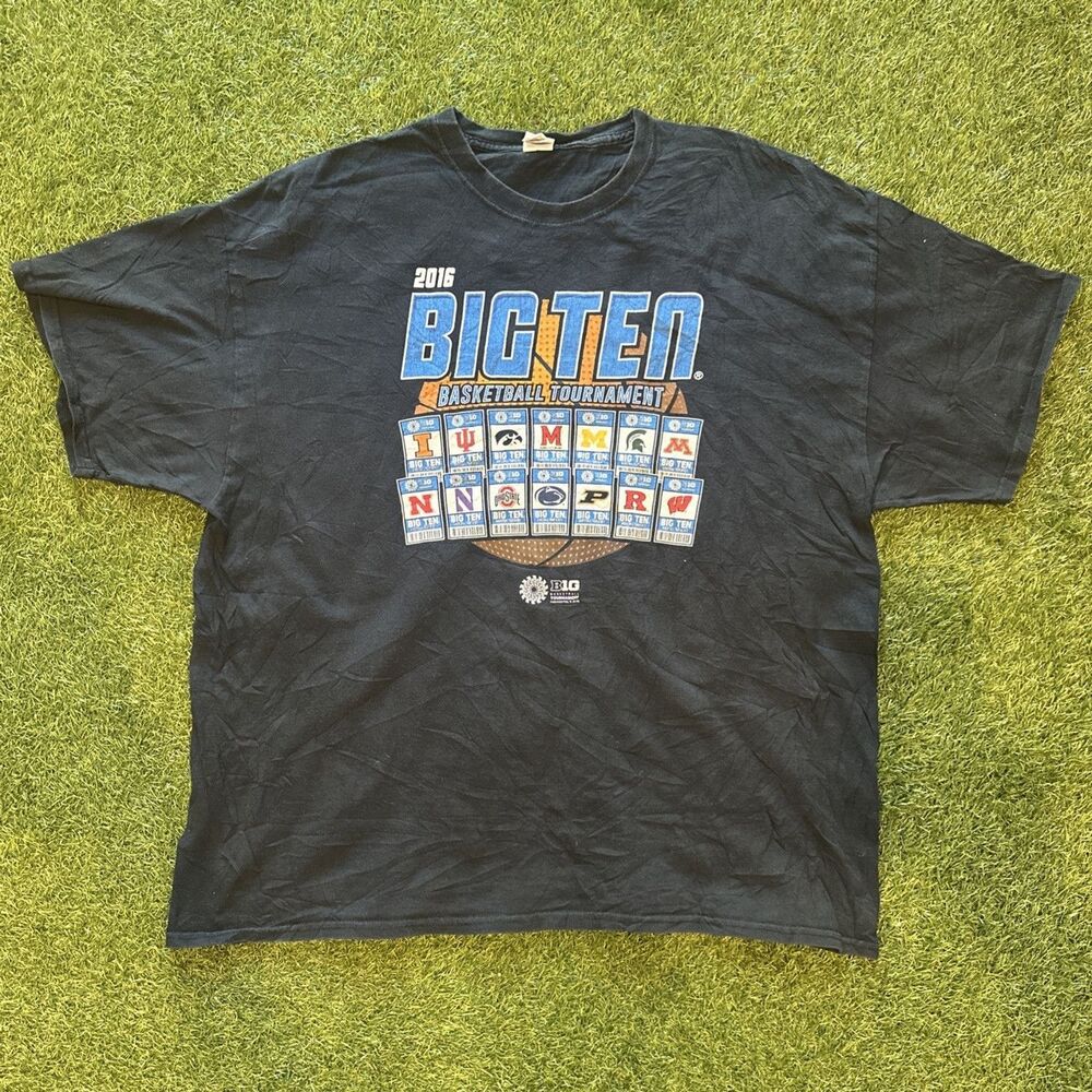 NCAA 2016 Big Ten Basketball Tournament Black Graphic Logo Tee Shirt Mens 2XL